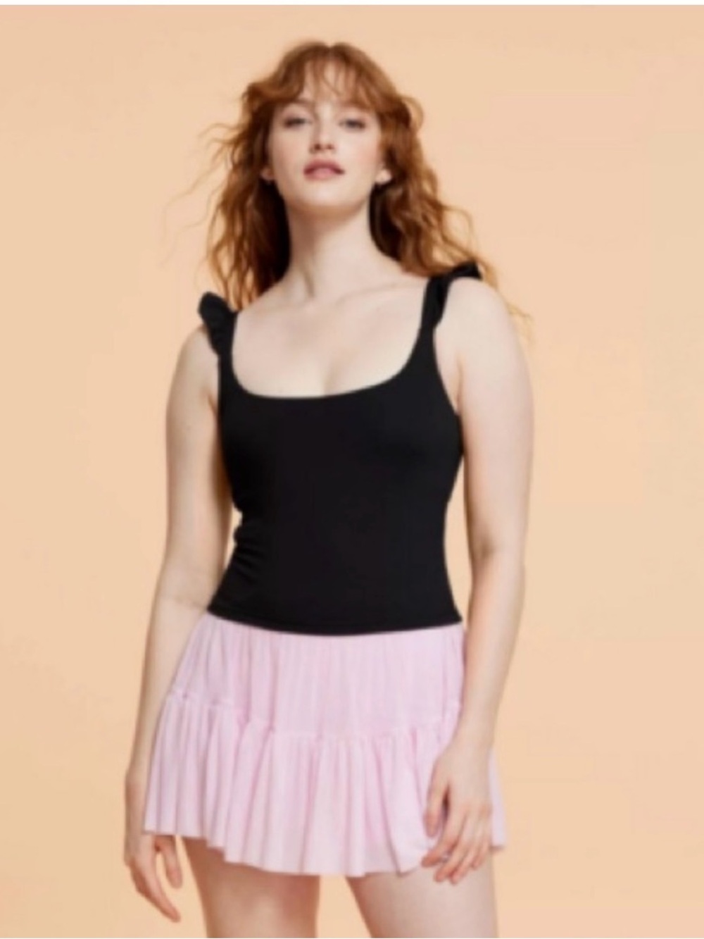 Black Ruffle Strap Camisole Tank Top size medium